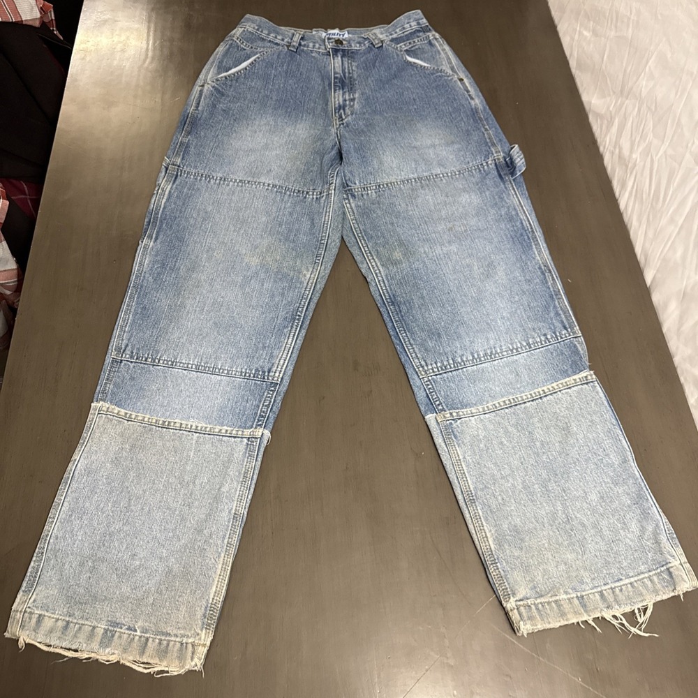 VTG 90s  Double Knee Work Wear Utility Denim Jeans 29x31  Carpenters Altered‎